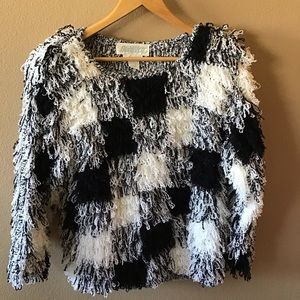 FINAL SALE Vtg ‘80s Sideffects Hand-crochet Shaggy Sweater, M
